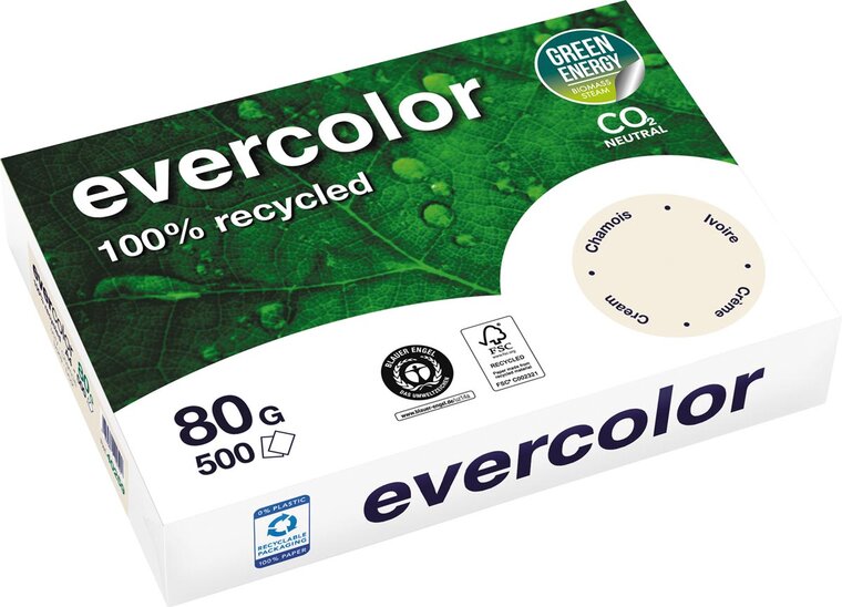 Clairefontaine Evercolor, gekleurd gerecycleerd papier, A4, 80 g, 500 vel, ivoor