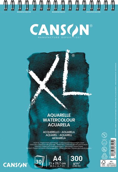 Canson schetsblok XL aquarelle 300g/m&sup2; ft A4, 30 vel