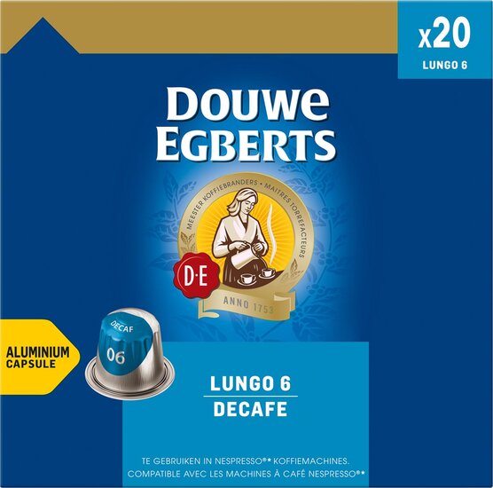 Douwe Egberts Lungo Decaf koffiecapsules, pak van 20 stuks