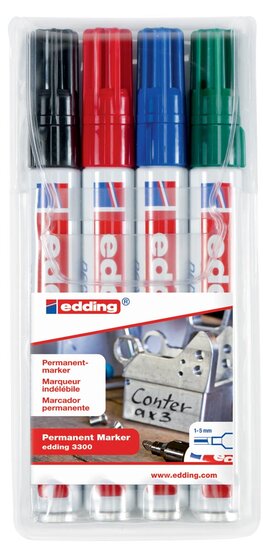 Edding permanent marker e-3300 etui van 4 stuks in geassorteerde kleuren