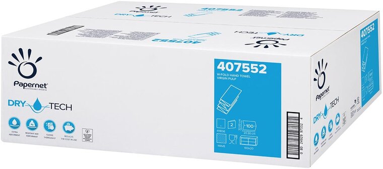 Papernet papieren handdoeken Dry Tech, W-vouw, 2-laags, 100 vellen, pak van 20 stuks