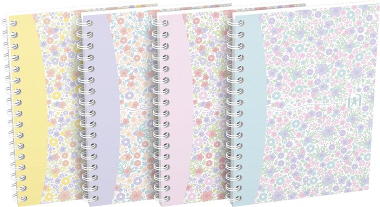 Oxford Floral softcover spiraalschrift, ft A6, 50 vel, geruit 5 mm, 4 geassorteerde designs