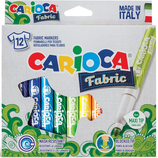 Carioca textielstift Fabric, kartonnen etui met 12 stiften