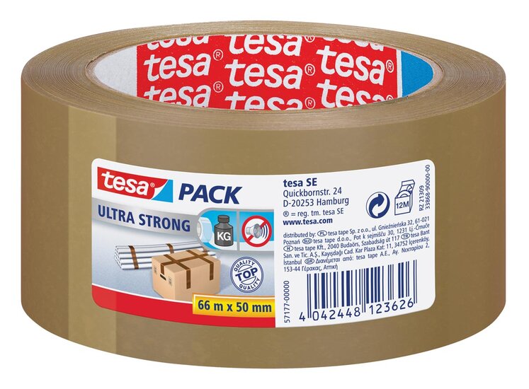 Tesapack Ultra Strong, ft 50 mm x 66 m, PVC, bruin