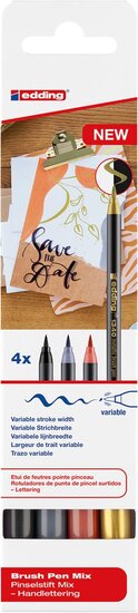 Edding metallic brushpen Mix e-1340, assorti, set van 4 stuks