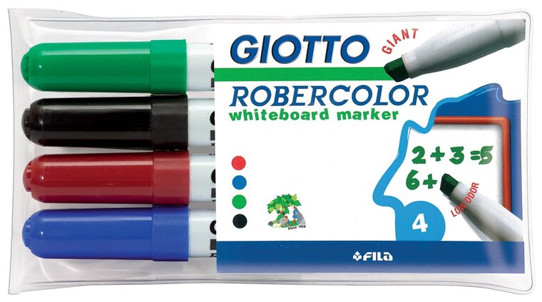 Giotto Robercolor whiteboardmarker maxi, schuine punt, etui met 4 stuks in geassorteerde kleuren