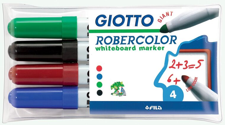 Giotto Robercolor whiteboardmarker maxi, ronde punt, etui met 4 stuks in geassorteerde kleuren