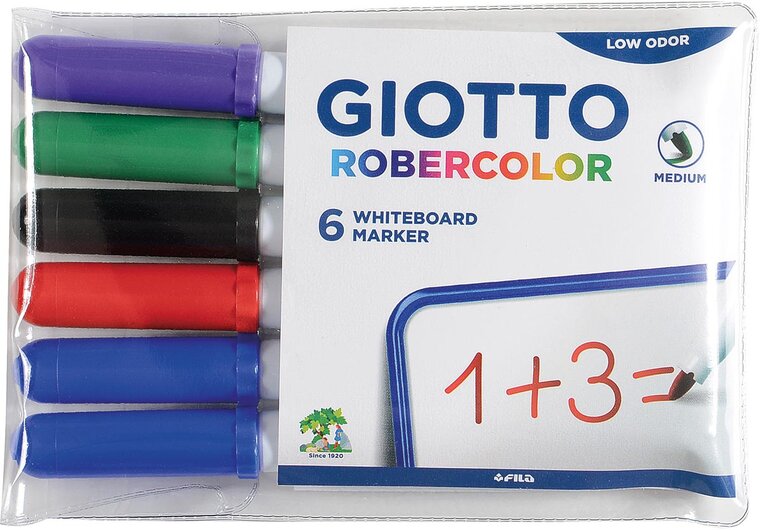 Giotto Robercolor whiteboardmarker, medium, ronde punt, etui met 6 stuks in geassorteerde kleuren