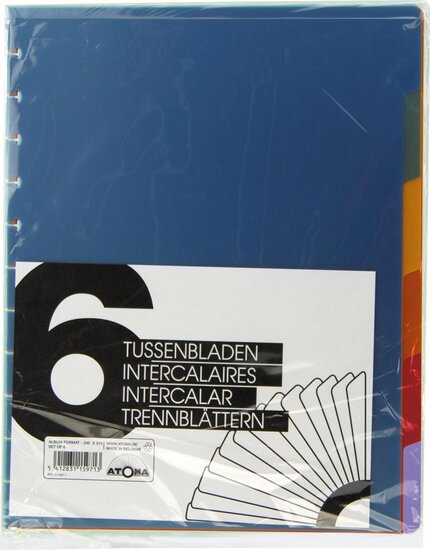 Atoma tabbladen, voor A4 schriften, uit PP, set van 6 stuks, geassorteerde kleuren