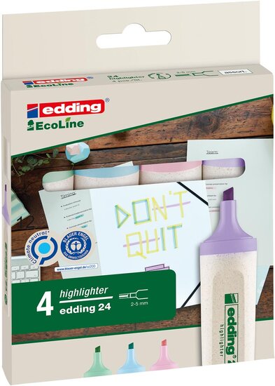 Edding Markeerstift Ecoline e-24 geassorteerde pastel kleuren, etui van 4 stuks