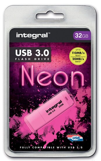 Integral Neon USB 3.0 stick, 32 GB, roze