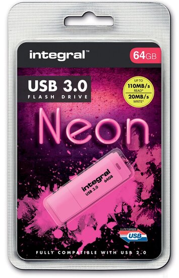 Integral Neon USB 3.0 stick, 64 GB, roze