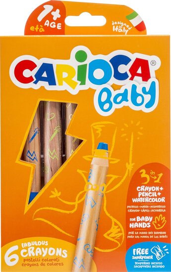 Carioca kleurpotlood Baby 3-in-1, geassorteerde kleuren, 6 stuks in een kartonnen etui