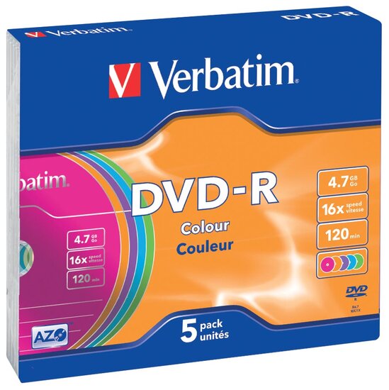 Verbatim DVD recordable DVD-R, doos van 5 stuks, individueel verpakt (Slim Case)