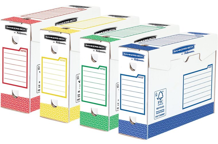 Bankers Box basic archiefdoos heavy duty, ft 9,5 x 24,5 x 33 cm,  geassorteerde kleuren, pak van 8 stuks