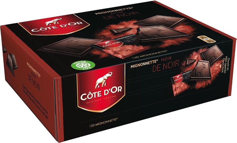 C&ocirc;te d&#039;Or chocolade Mignonnette, zwart van zwart, doos van 120 stuks