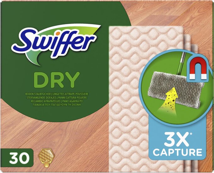 Swiffer Dry navulling, doekjes met bijenwas voor parket, pak van 30 stuks