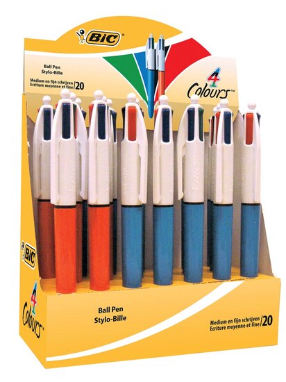 Bic 4 Colours Original 4-kleurenbalpen, fijn en medium, klassieke inktkleuren, doos van 20 stuks