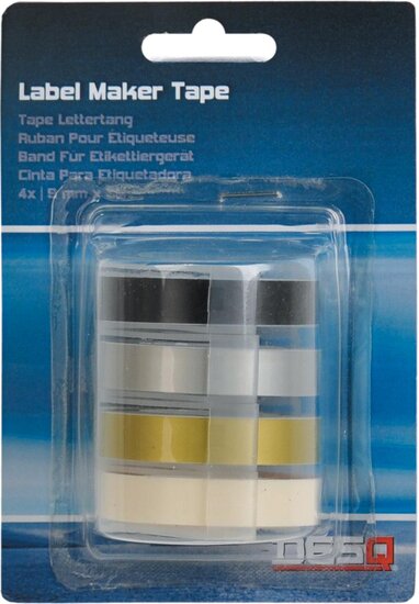 Desq tape voor lettertang 9 mm, traditioneel, blister van 4 kleuren