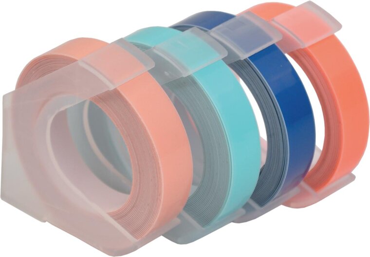 Desq tape voor lettertang 9 mm, trendy, blister van 4 kleuren