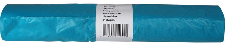 Vuilniszak 20 micron, ft 70 x 110 x 0,2 cm, 120 liter, HDPE recycled, blauw, rol van 25 stuks