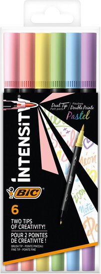 Bic viltstift Intensity Dual tip, etui van 6 stuks, pastel