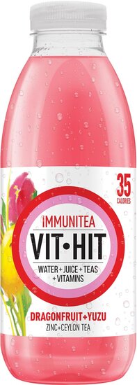 Vit Hit vitaminedrank Immunitea Dragon Fruit, flesje van 50 cl, pak van 12 stuks