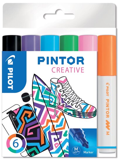 Pilot Pintor Creativ marker, medium, blister van 6 stuks in geassorteerde kleuren