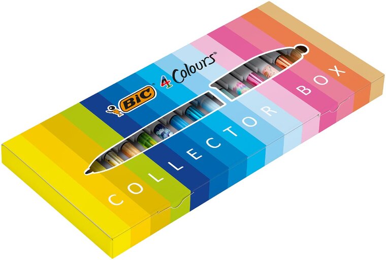 Bic Colours Collector Box 4-kleurenbalpen, medium, klassieke, pastel en fasion inktkleuren, doos van 15 s