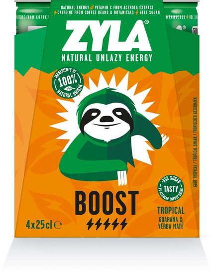 Zyla energiedrank Boost, tropical, blik van 25 cl, pak van 4 stuks