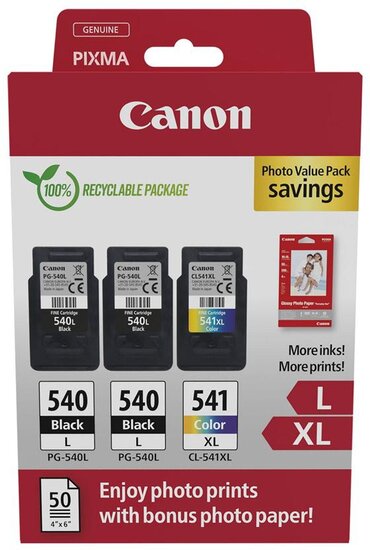 Canon photo value pack 2 x PG-540L + 1 x CL-541XL, 300 - 400 pagina&#039;s, OEM 5224B015, 4 kleuren