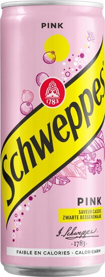 Schweppes Pink frisdrank, sleek blik van 33 cl, pak van 24 stuks