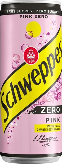 Schweppes Pink Zero frisdrank, blik van 33 cl, pak van 24 stuks