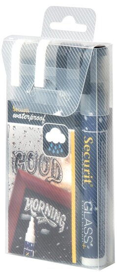 Securit Waterproof krijtmarker medium zwart/wit, blister met 4 stuks