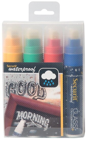 Securit Waterproof krijtmarker large, etui met 4 stuks in geassorteerde kleuren