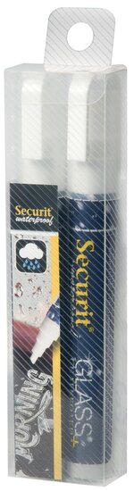 Securit Waterproof krijtmarker medium wit, blister met 2 stuks