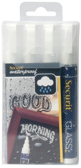 Securit Waterproof krijtmarker medium wit, blister met 4 stuks