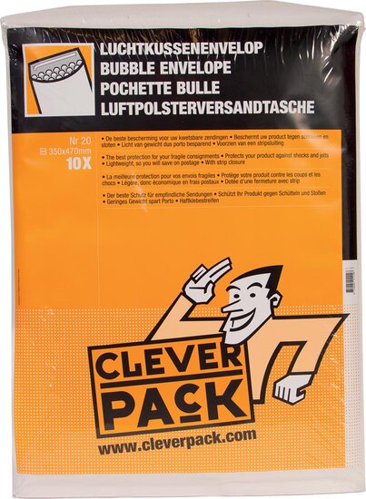 Cleverpack luchtkussenenveloppen, ft 350 x 470 mm, met stripsluiting, wit, pak van 10 stuks