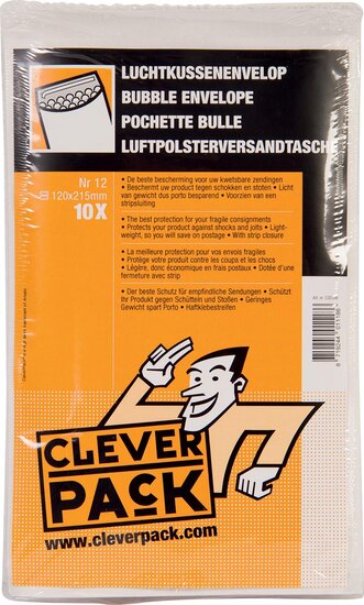 Cleverpack luchtkussenenveloppen, ft 120 x 215 mm, met stripsluiting, wit, pak van 10 stuks