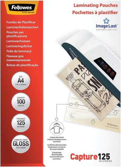 Fellowes ImageLast lamineerhoes Capture125 ft A4, 250 micron (2 x 125 micron), pak van 100 stuks