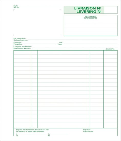 Exacompta leveringen, ft 21 x 18 cm, dupli (50 x 2 vel), tweetalig (NL/FR)