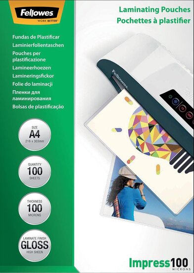 Fellowes lamineerhoes Impress100 ft A4, 200 micron (2 x 100 micron), pak van 100 stuks