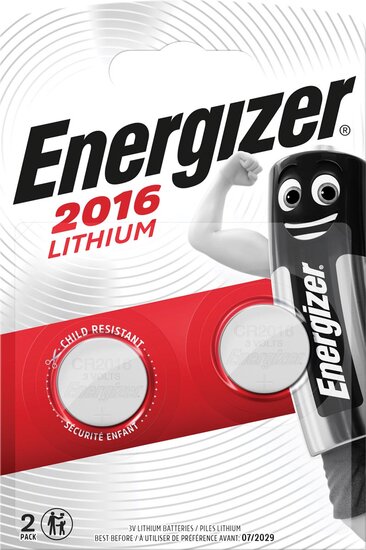 Energizer knoopcel CR2016, blister van 2 stuks