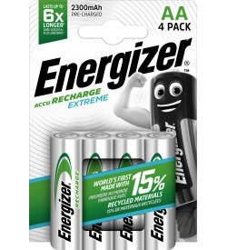 Energizer herlaadbare batterijen Extreme AA, blister van 4 stuks