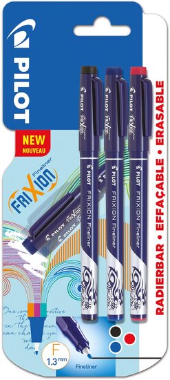 Pilot fineliner Frixion Basic, geassorteerde kleuren, set van 3 stuks