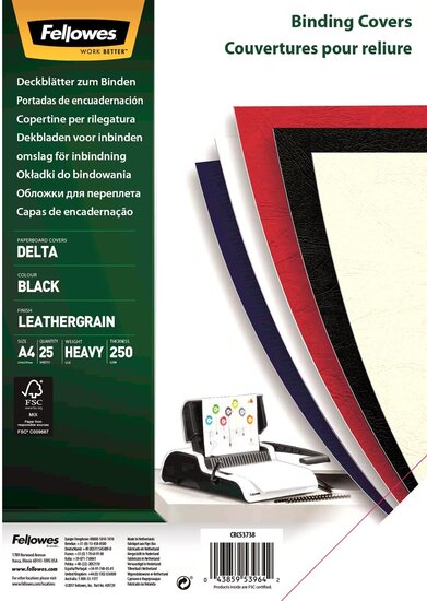Fellowes schutbladen lederlook ft A4, 180micron, zwart, pak van 25 stuks
