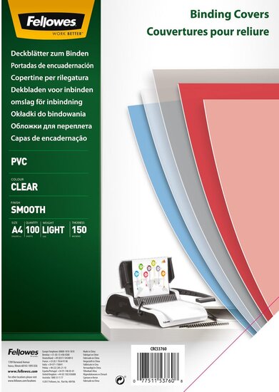 Fellowes omslagen, ft A4, PVC, 150 micron, pak van 100 stuks, transparant