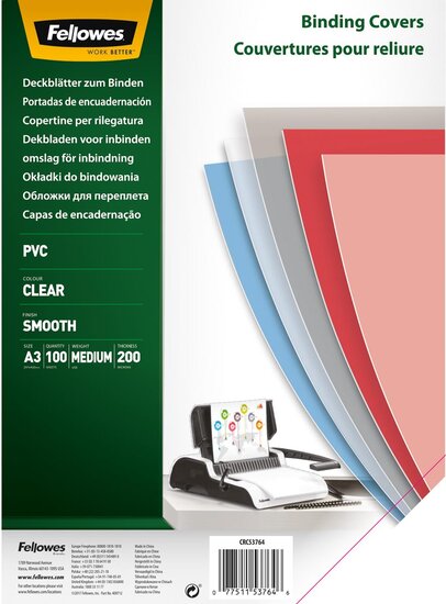 Fellowes omslagen, ft A3, PVC, 200 micron, pak van 100 stuks, transparant