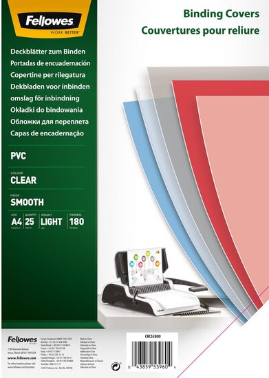 Fellowes schutbladen - Transparante PVC dekbladen, 180 micron, ft A4, pak van 25 stuks