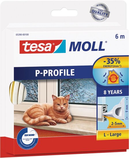 Tesa Moll Classic tochtstrip P-profiel, 6 m , wit